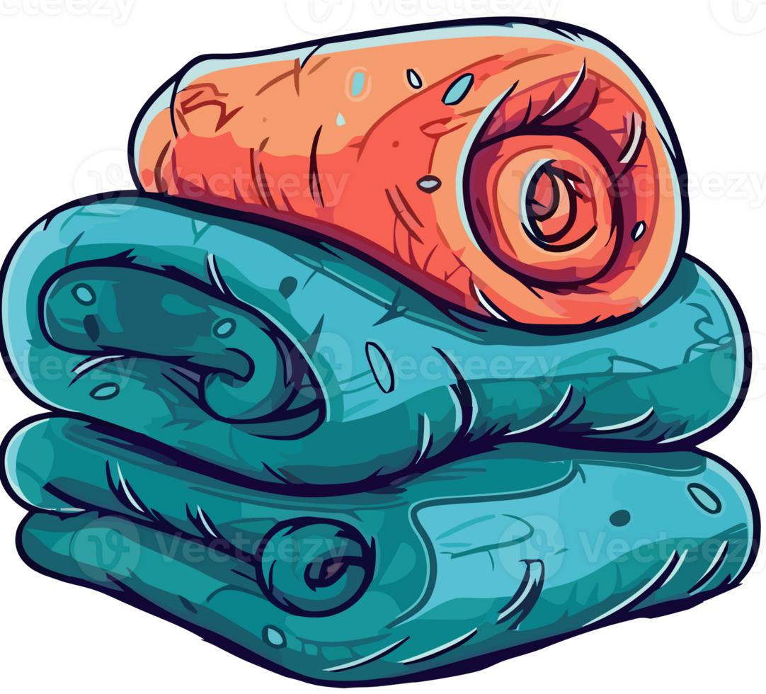 A stack of towels with a blue and orange towel png