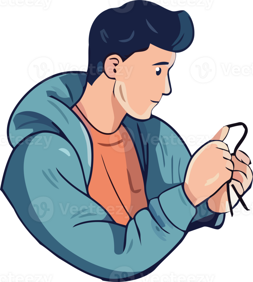 A man in a hoodie is holding a pair of scissors png
