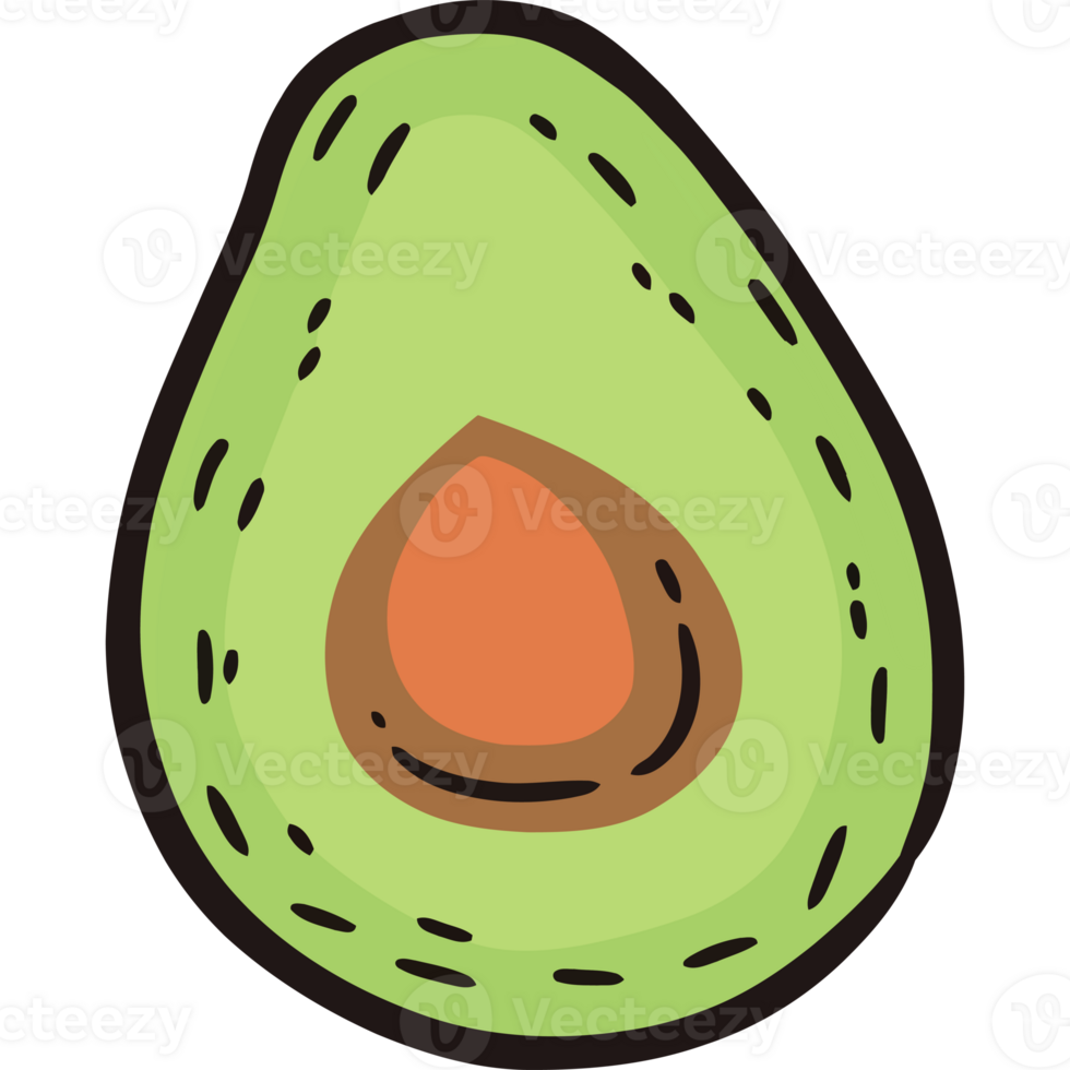An avocado is shown in a cartoon style png