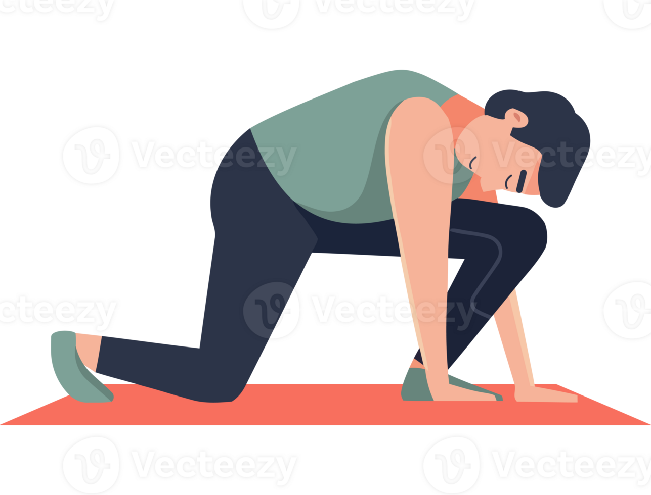 A man is kneeling on the floor with his hands on his knees png
