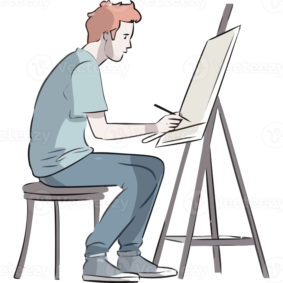 A man is sitting on a chair and drawing png