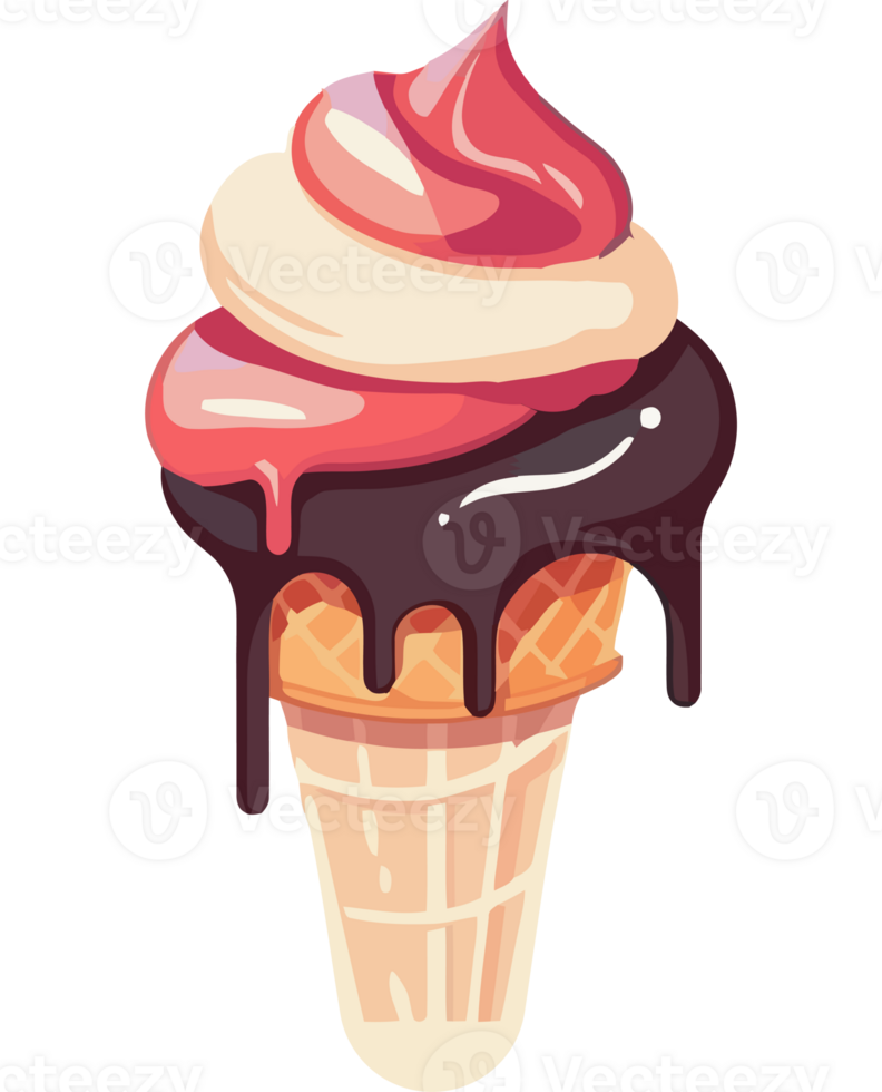 Ice cream with chocolate and pink icing png