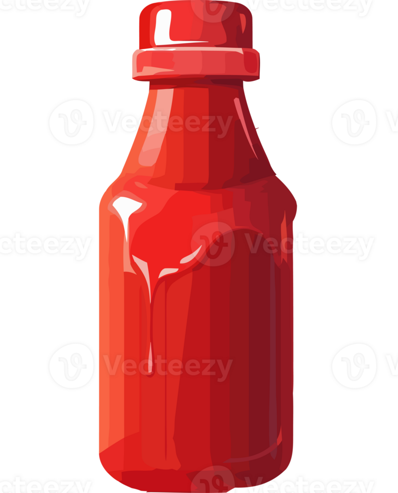 A red bottle of ketchup with a dripping liquid png