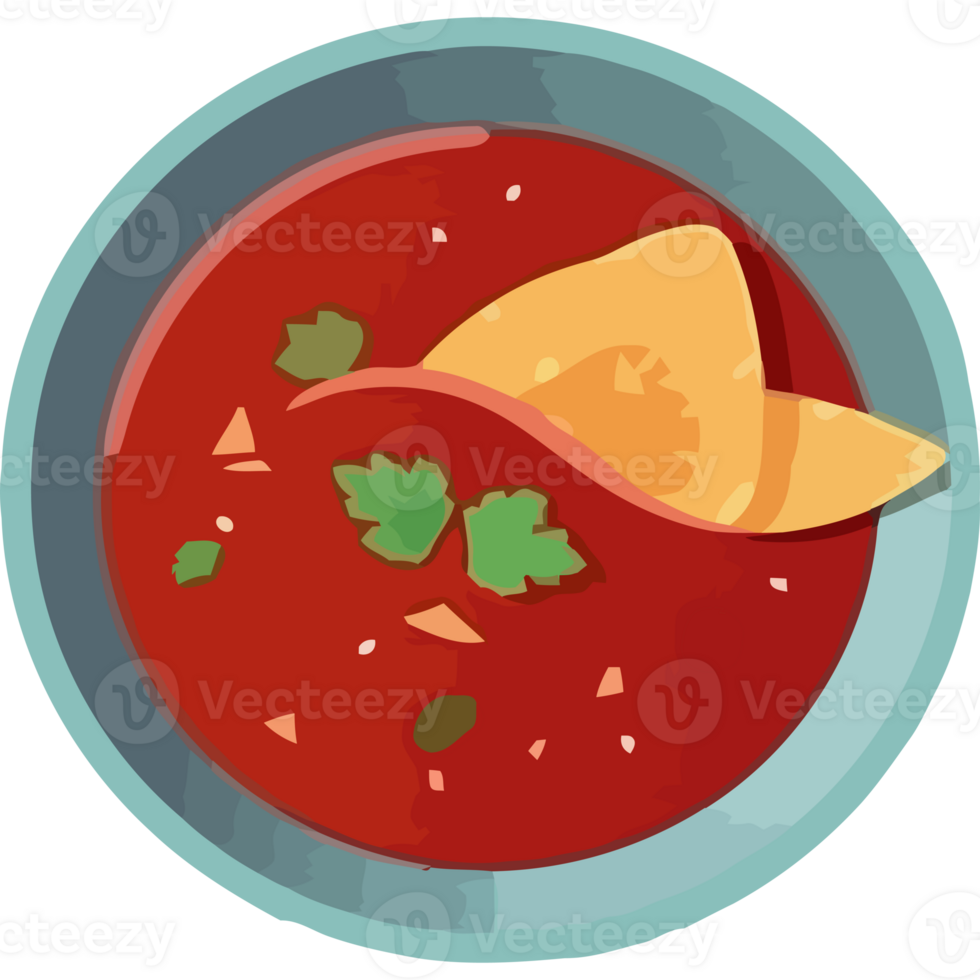 A bowl of soup with tortilla chips on top png