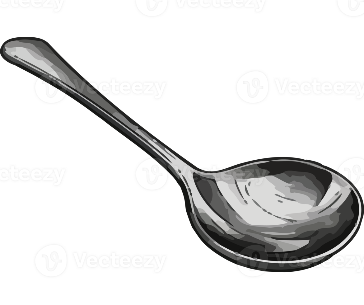 A silver spoon on a black background png