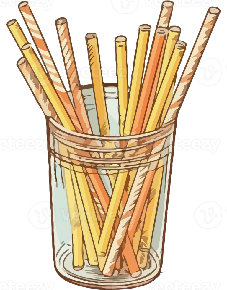A glass jar with a bunch of straws in it png