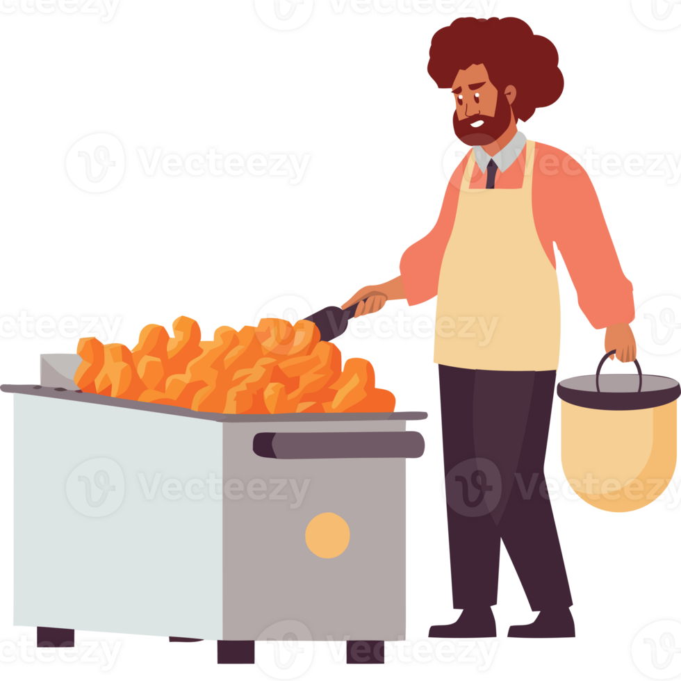A man is cooking food in a fryer png