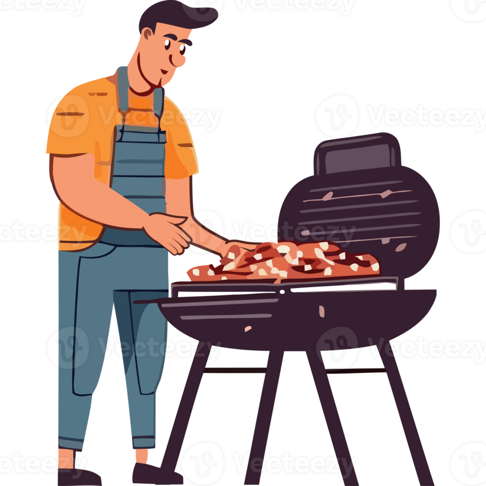 A man grilling food on a barbecue grill png