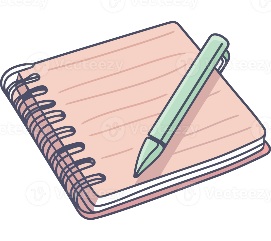 A notebook with a pen on top of it png