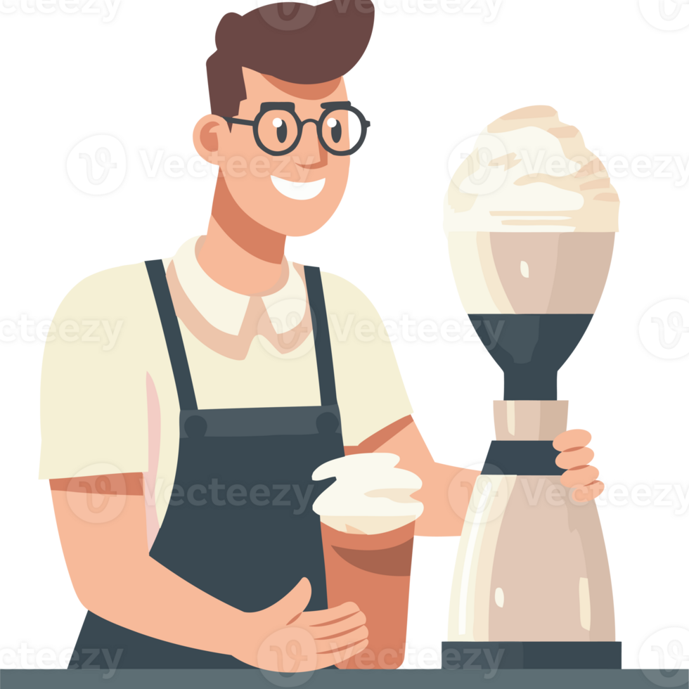 A man in glasses is holding a cup of ice cream png