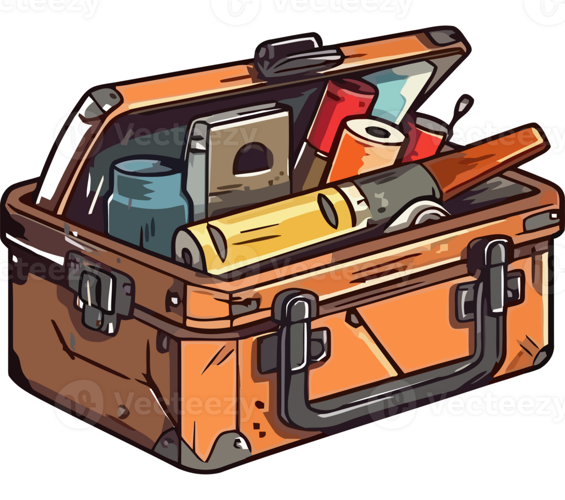 An orange toolbox with tools inside png