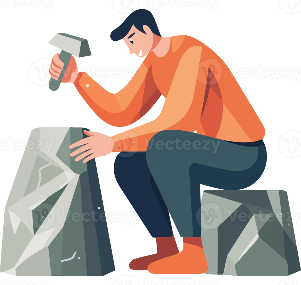 A man is hammering on a rock png