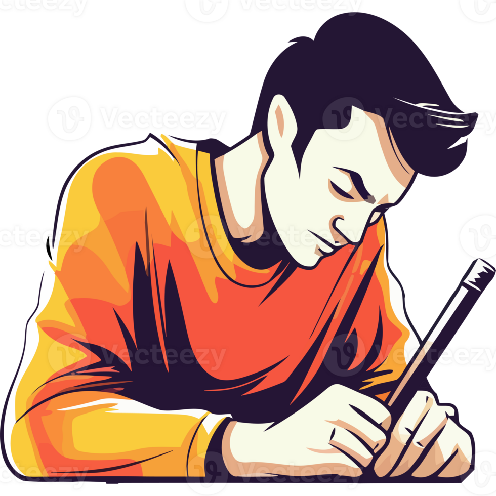 A man is writing on a piece of paper png