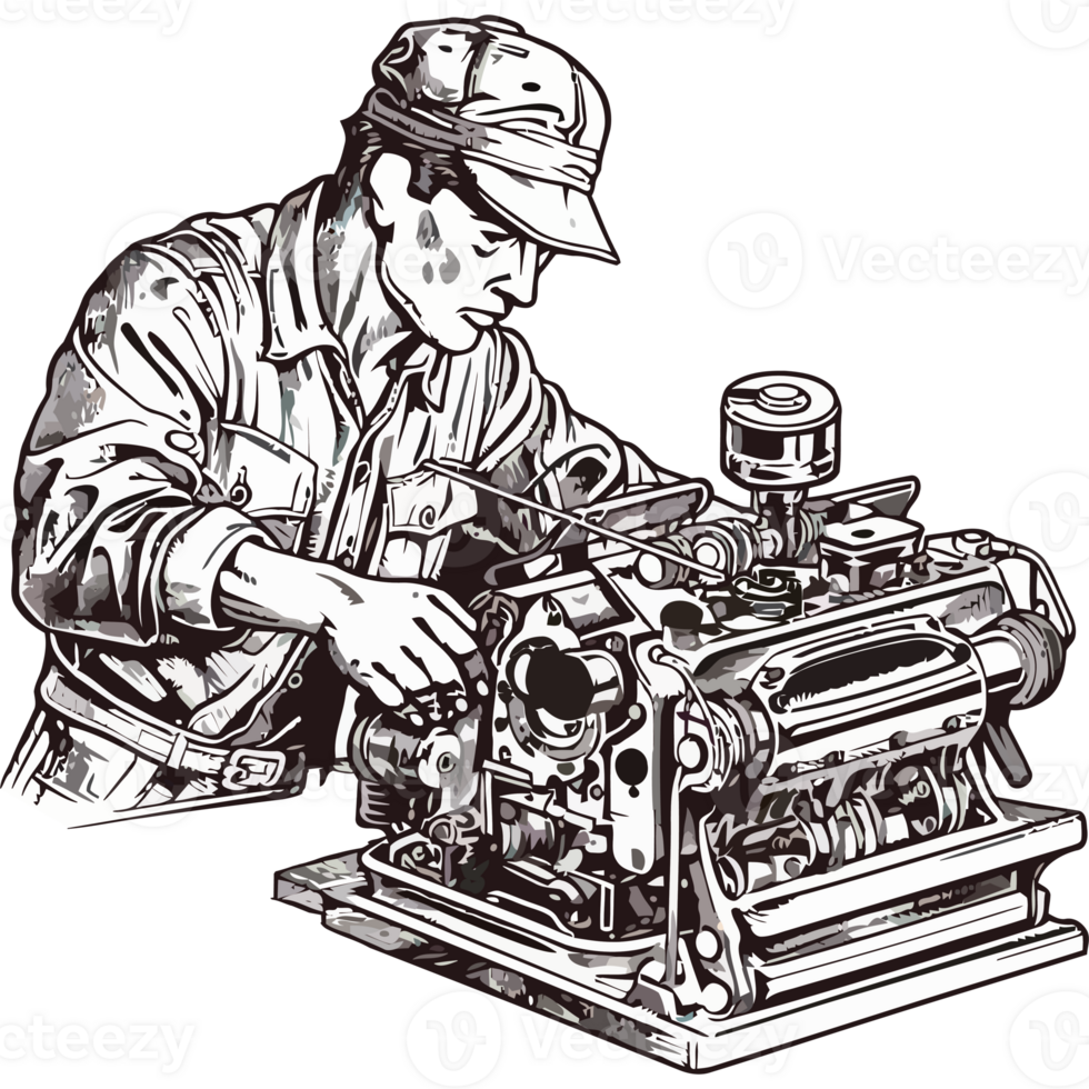 une homme travail sur un vieux machine png