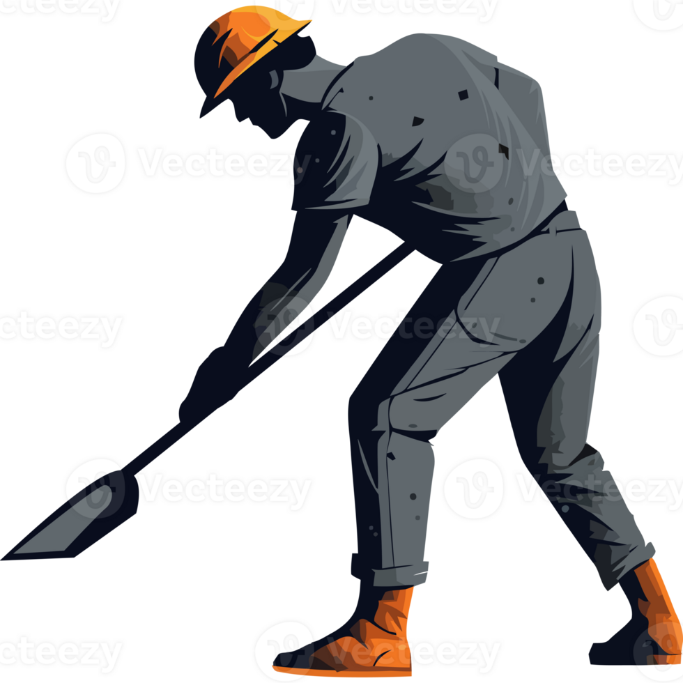 A man in a hard hat and orange shoes is digging with a shovel png