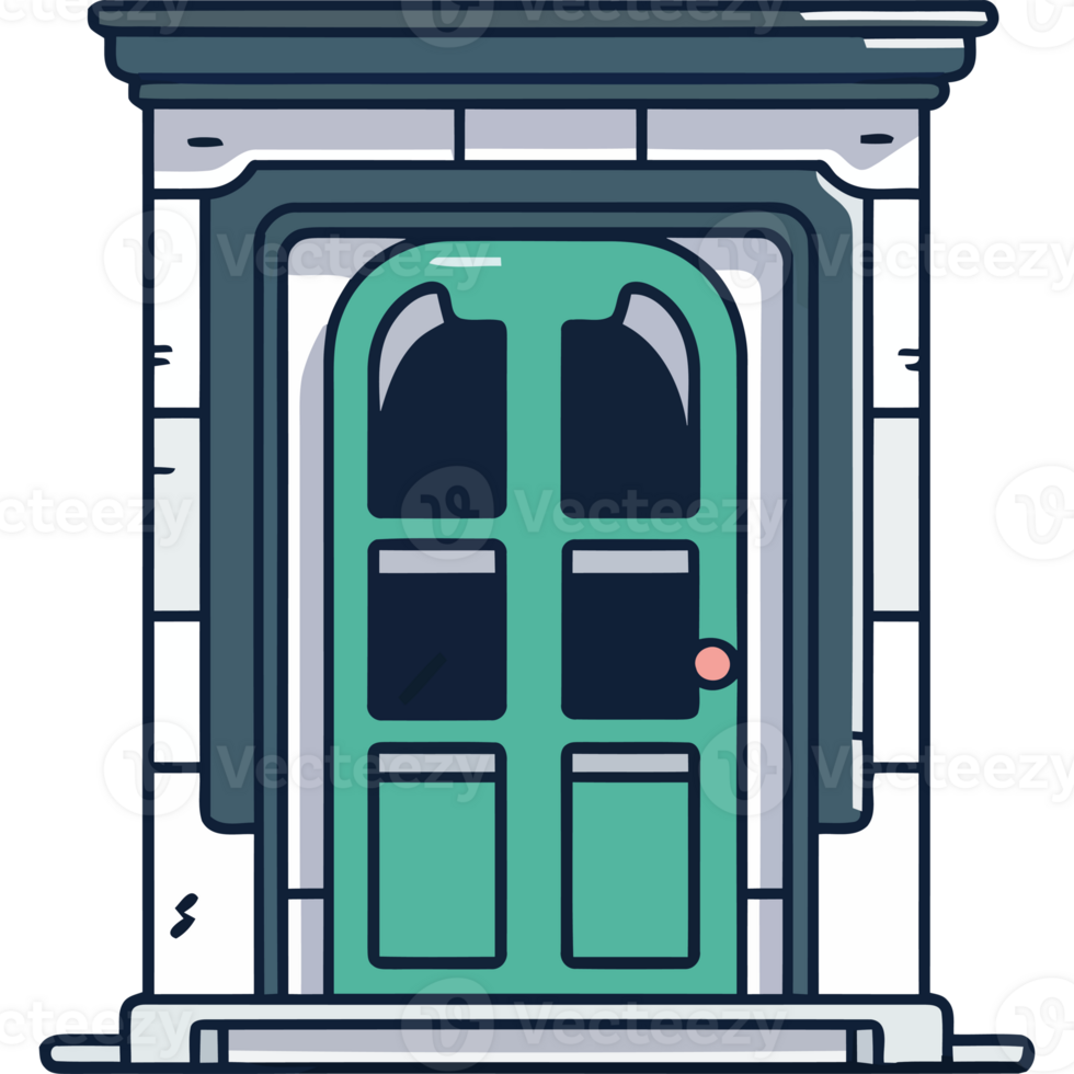 A green door with a window and a window sill png