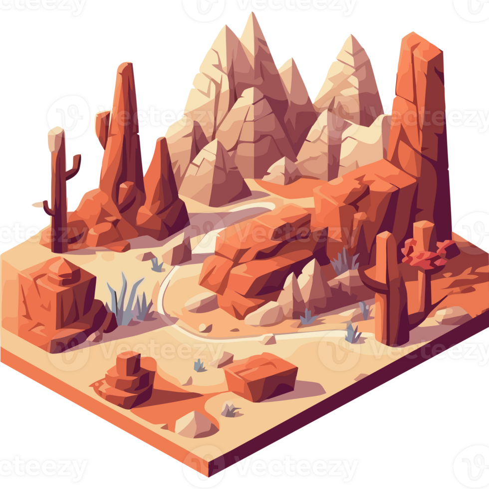 An isometric illustration of a desert landscape png
