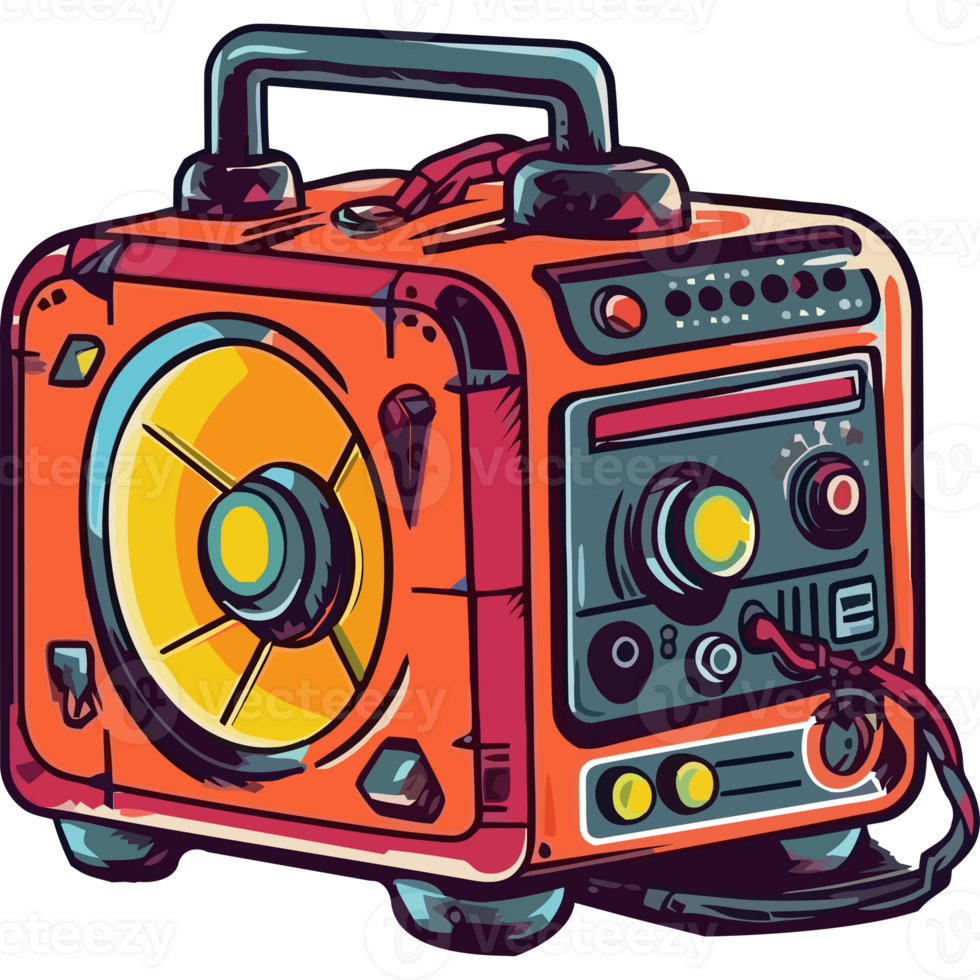 An orange and black radio with a speaker png