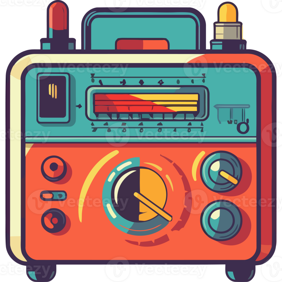 An old radio with a clock and a meter png