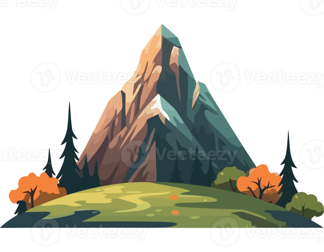 Mountain landscape with trees and grass png