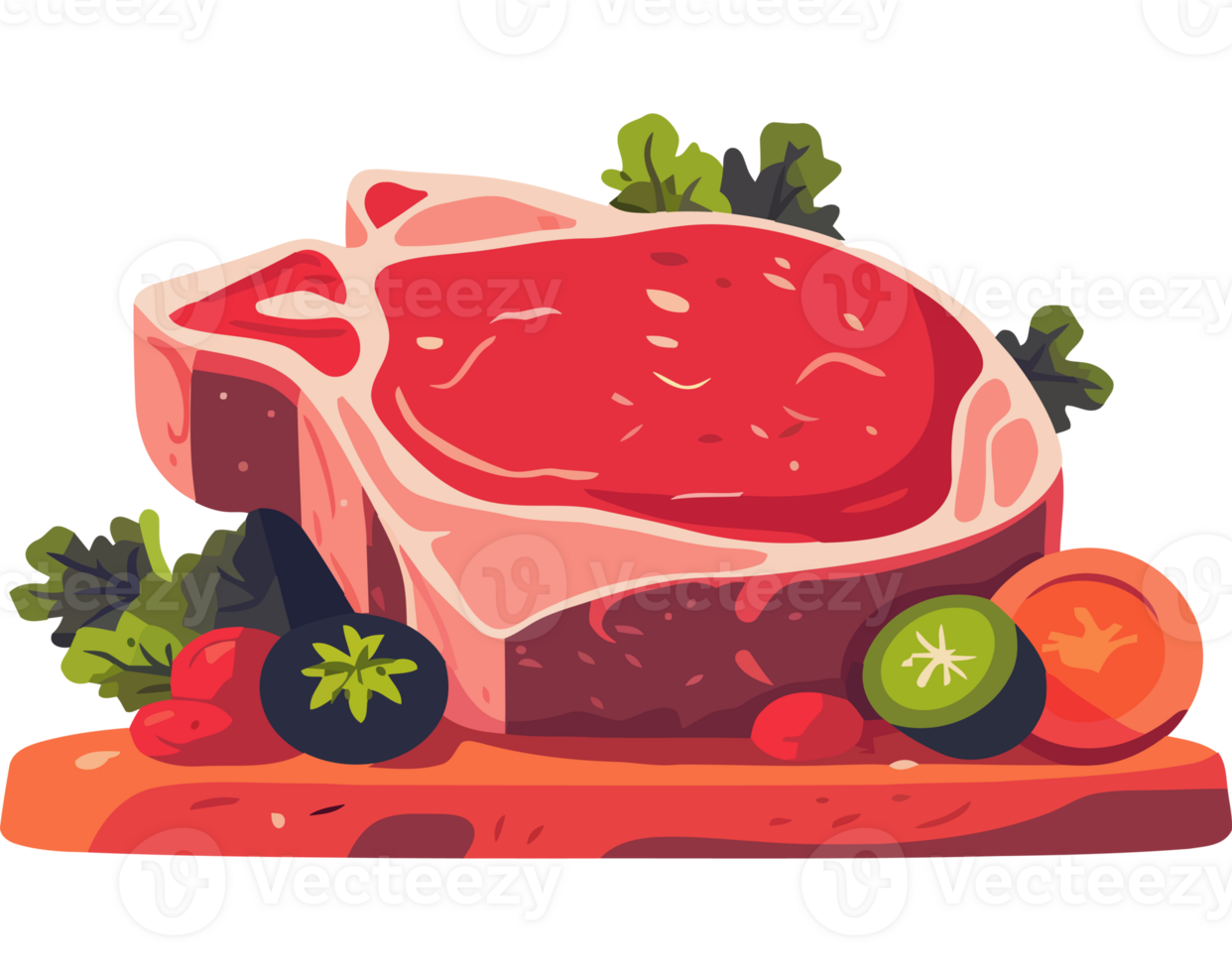 Steak with vegetables and fruit on a cutting board png