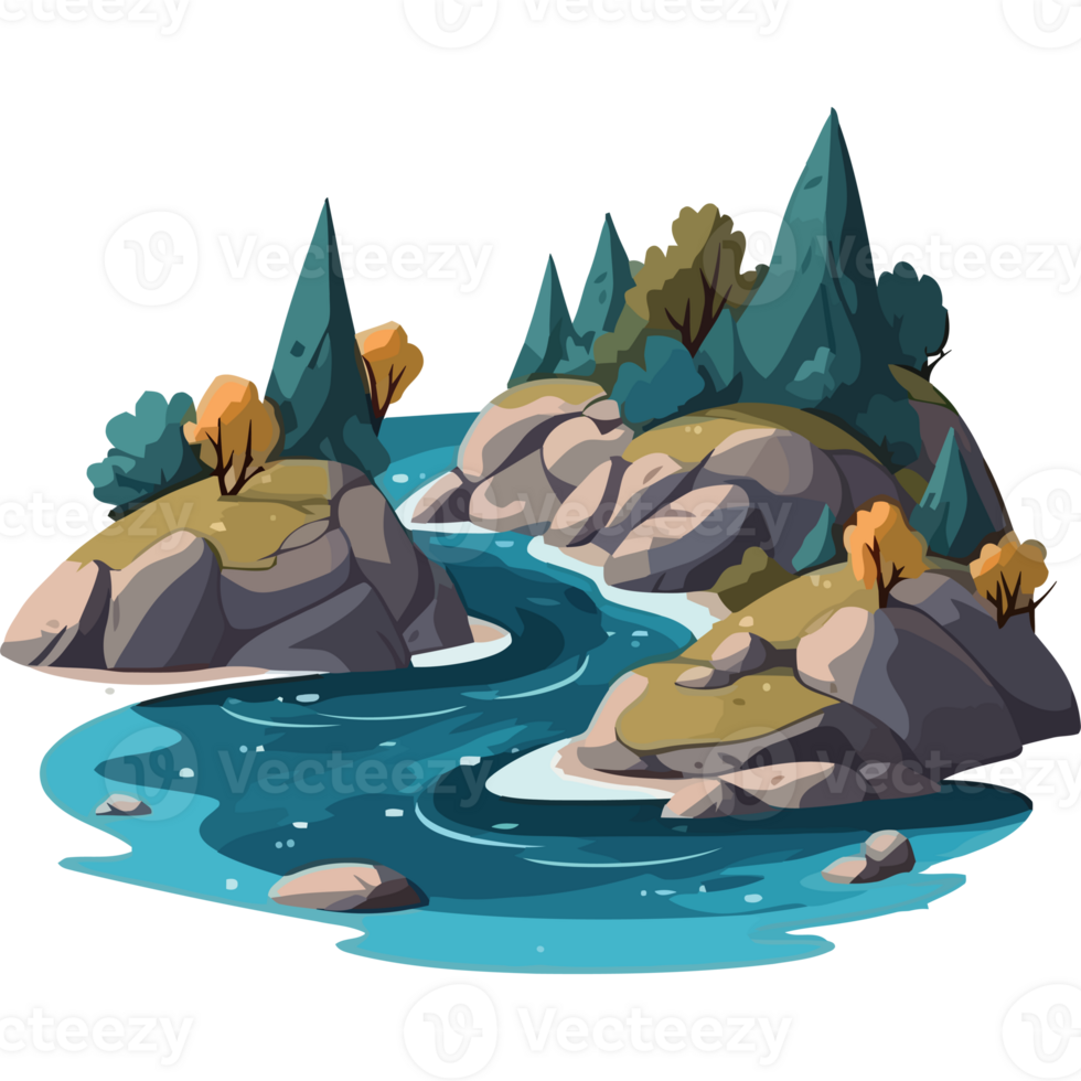 An illustration of a river and trees png