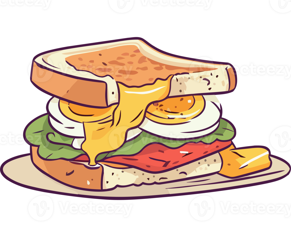 A sandwich with an egg and cheese on it png