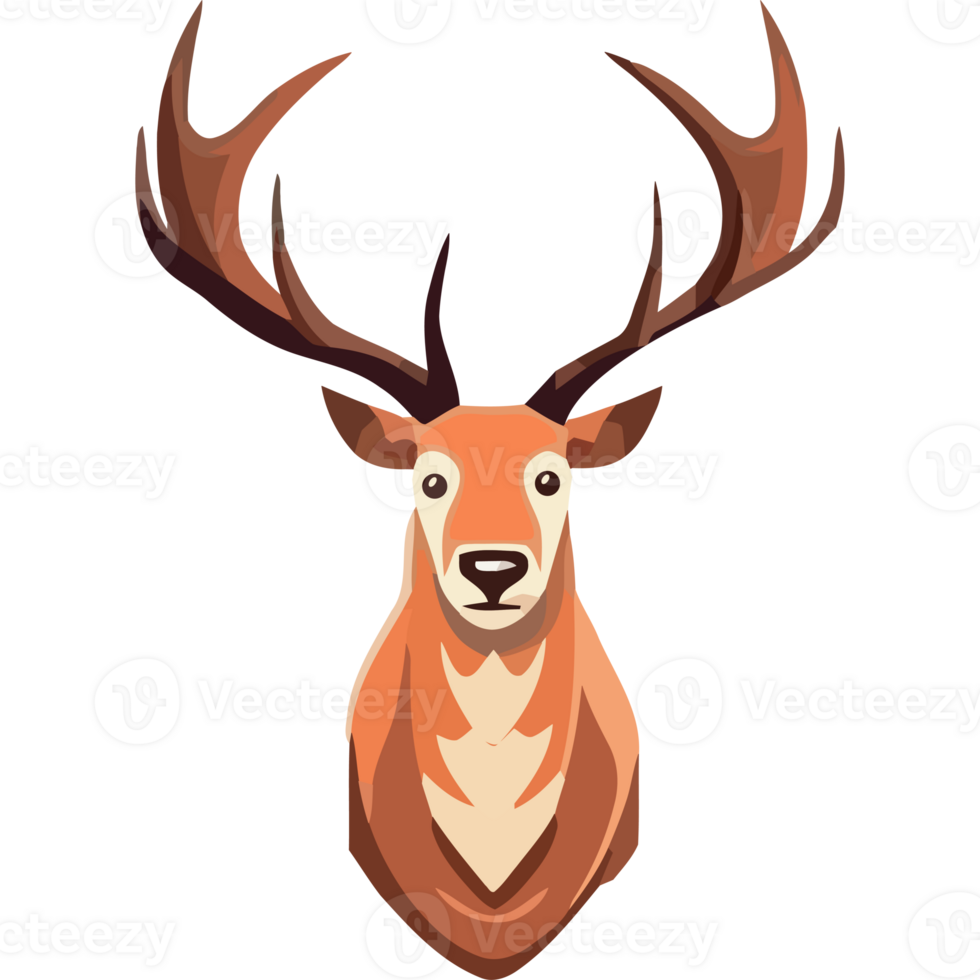 A deer head with large antlers on a black background png