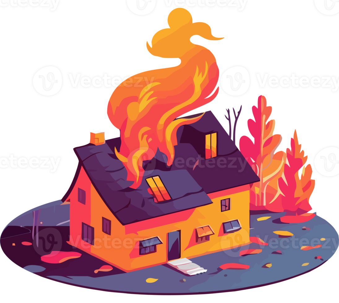 A house on fire with a ghost in the background png