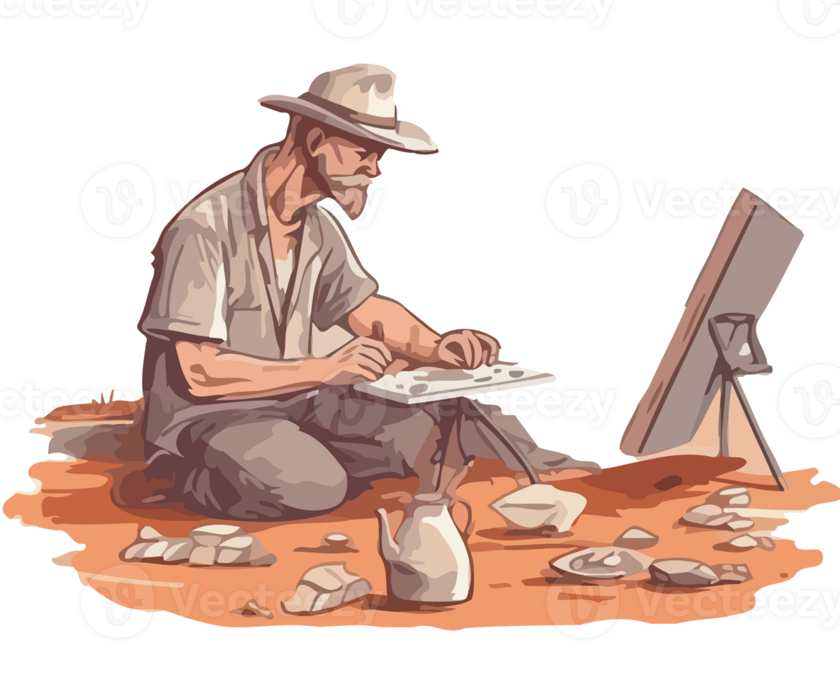 An illustration of a man working on a painting png