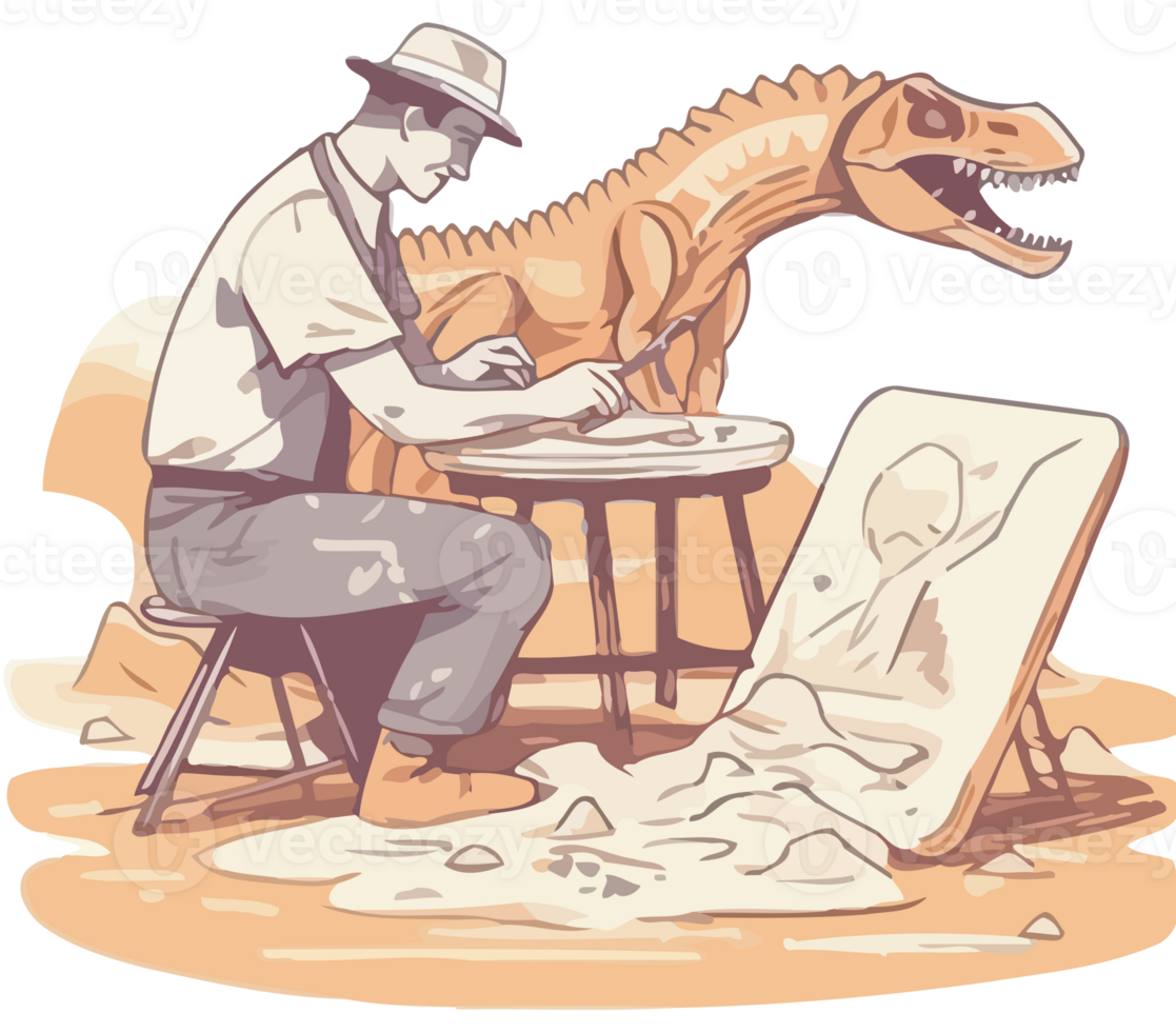 A man is painting a dinosaur on a table png
