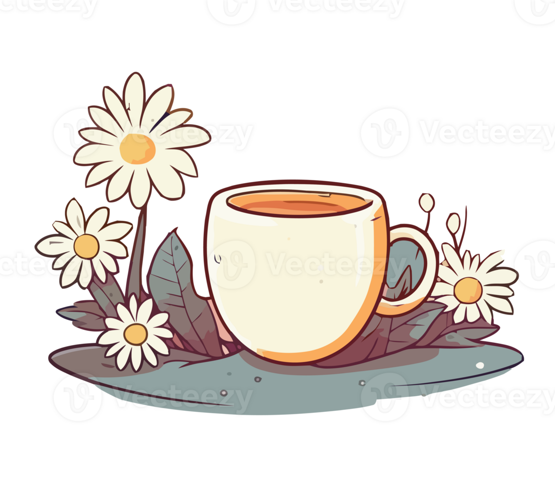 A cup of tea with daisies on it png