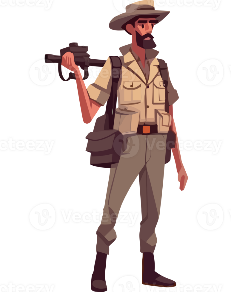An illustration of a man in a safari outfit png