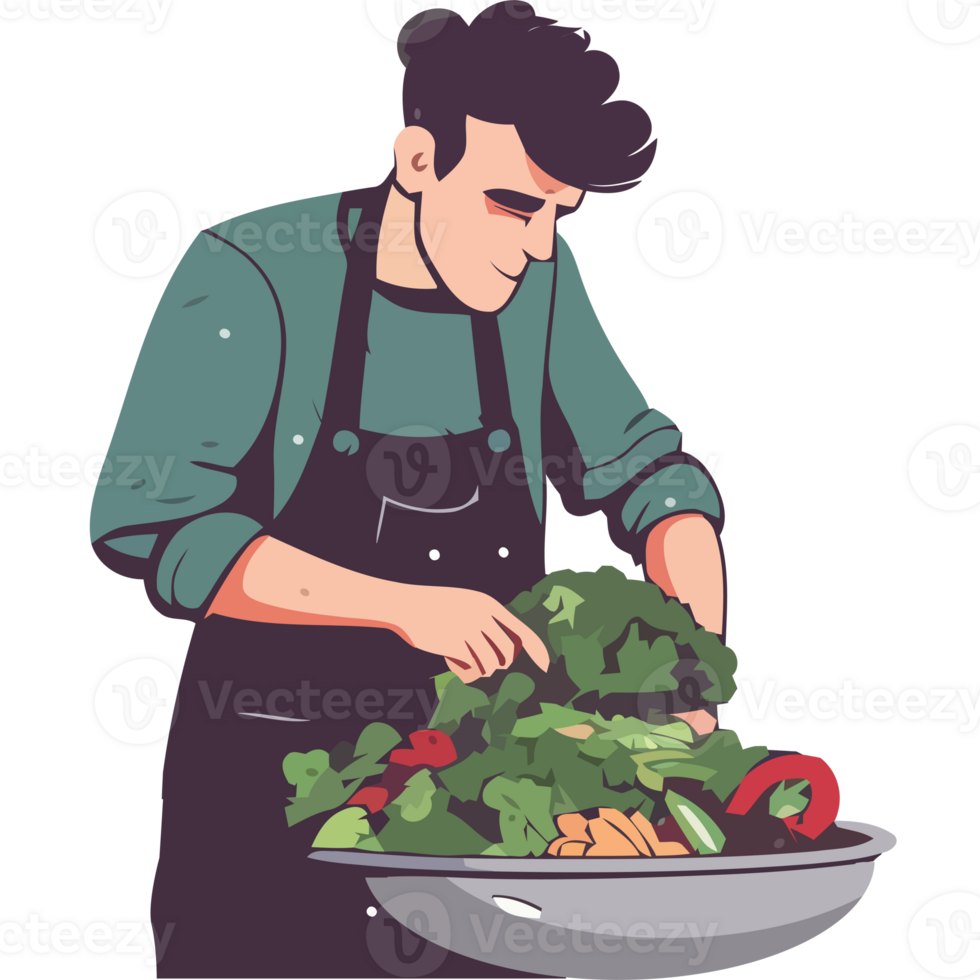 A man is preparing a salad in a bowl png