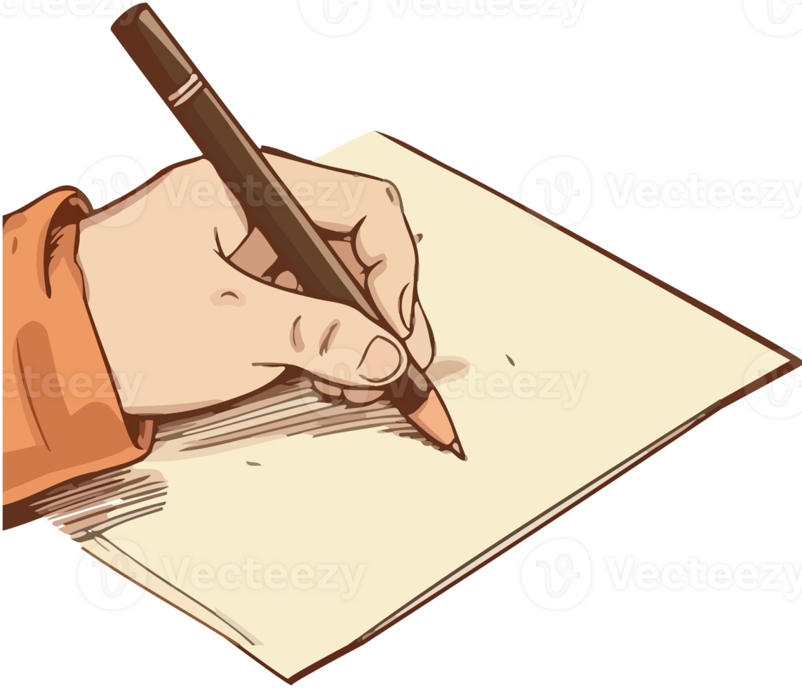 A hand writing on a piece of paper png