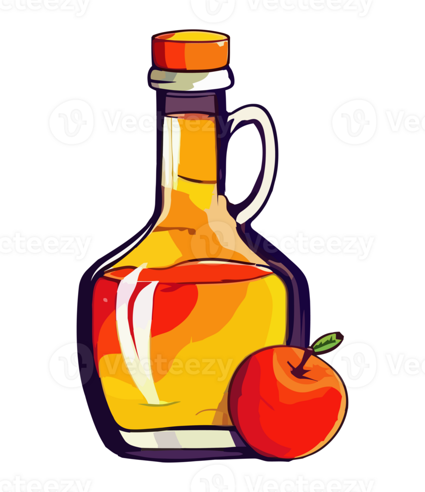 Apple cider in a glass bottle with an apple png