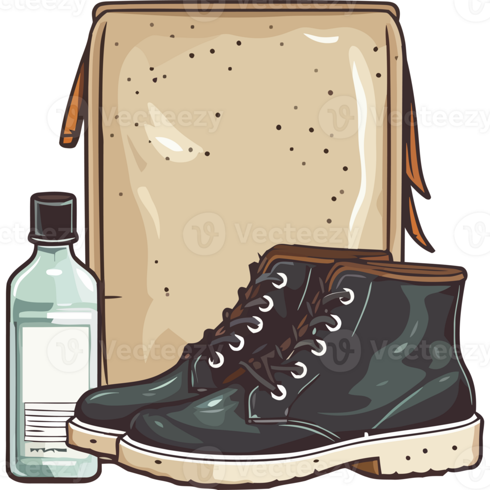 A pair of boots, a bag and a bottle of perfume png