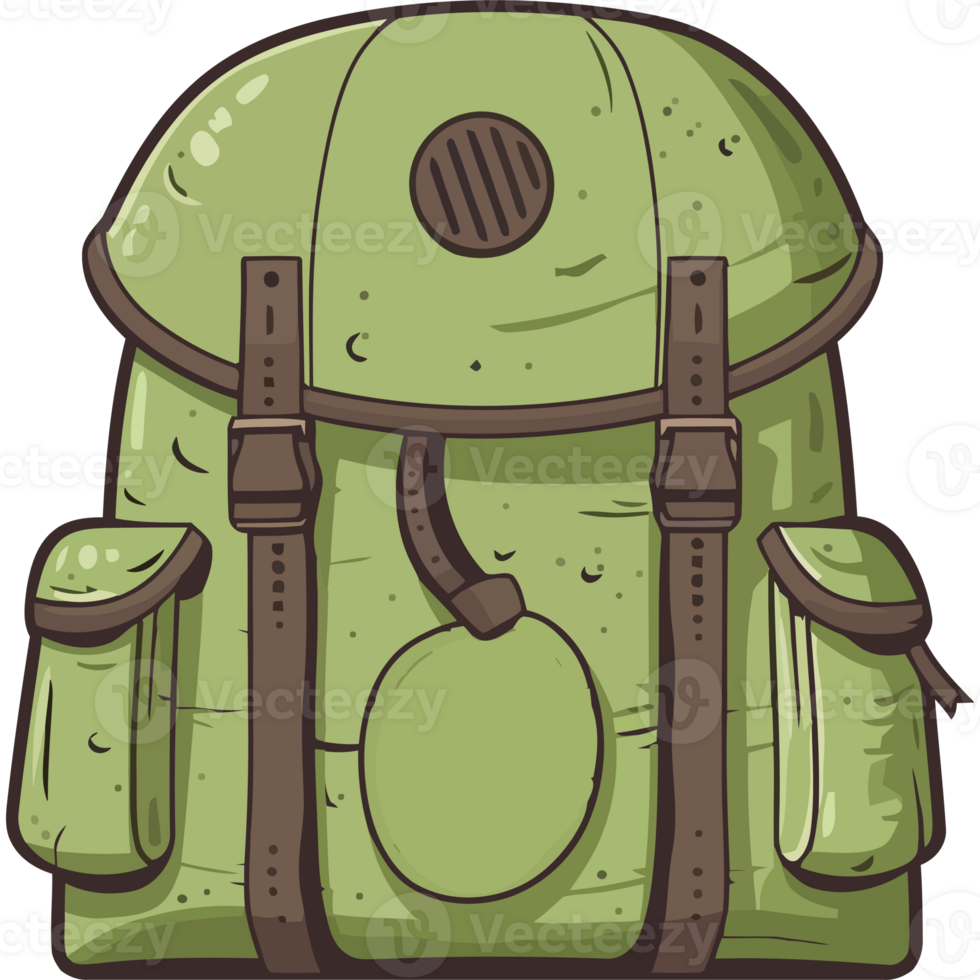 A green backpack with a green and brown design png