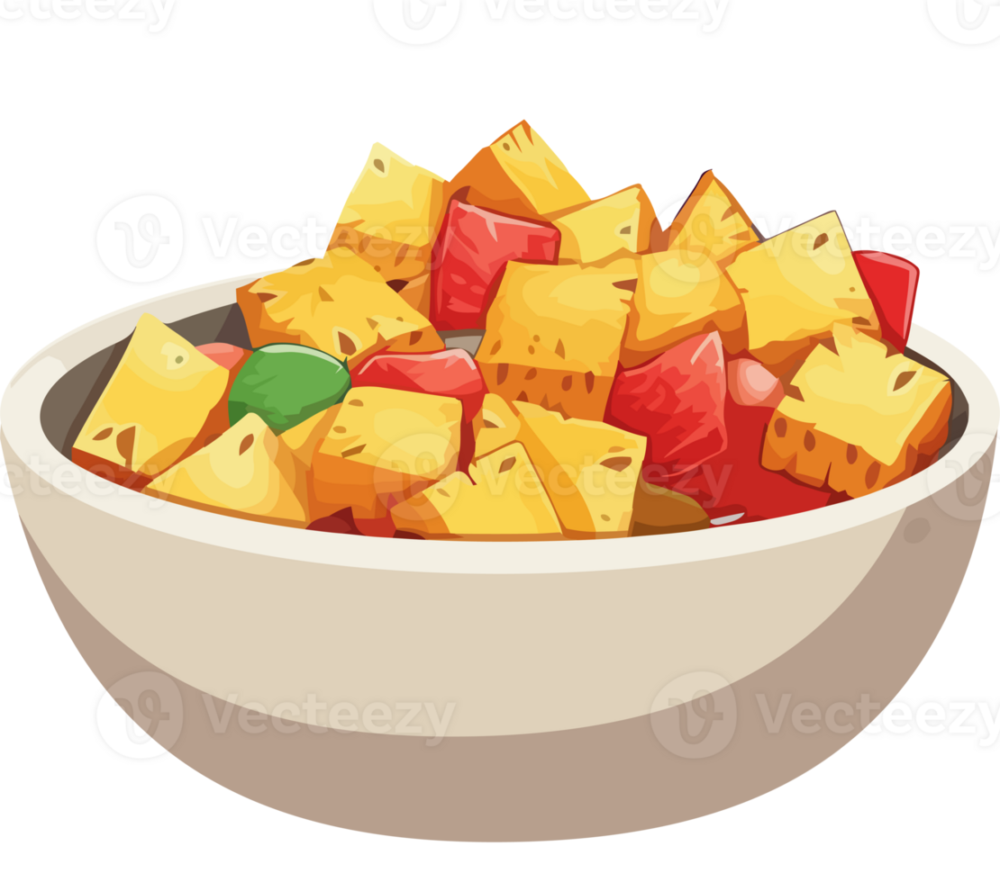 A bowl of fruit and candy in a cartoon style png