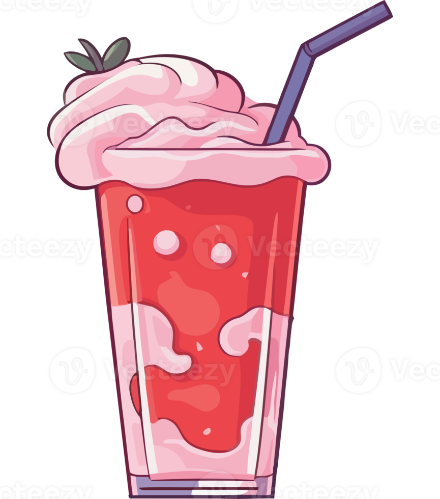A strawberry milkshake with a straw and a pink drink png