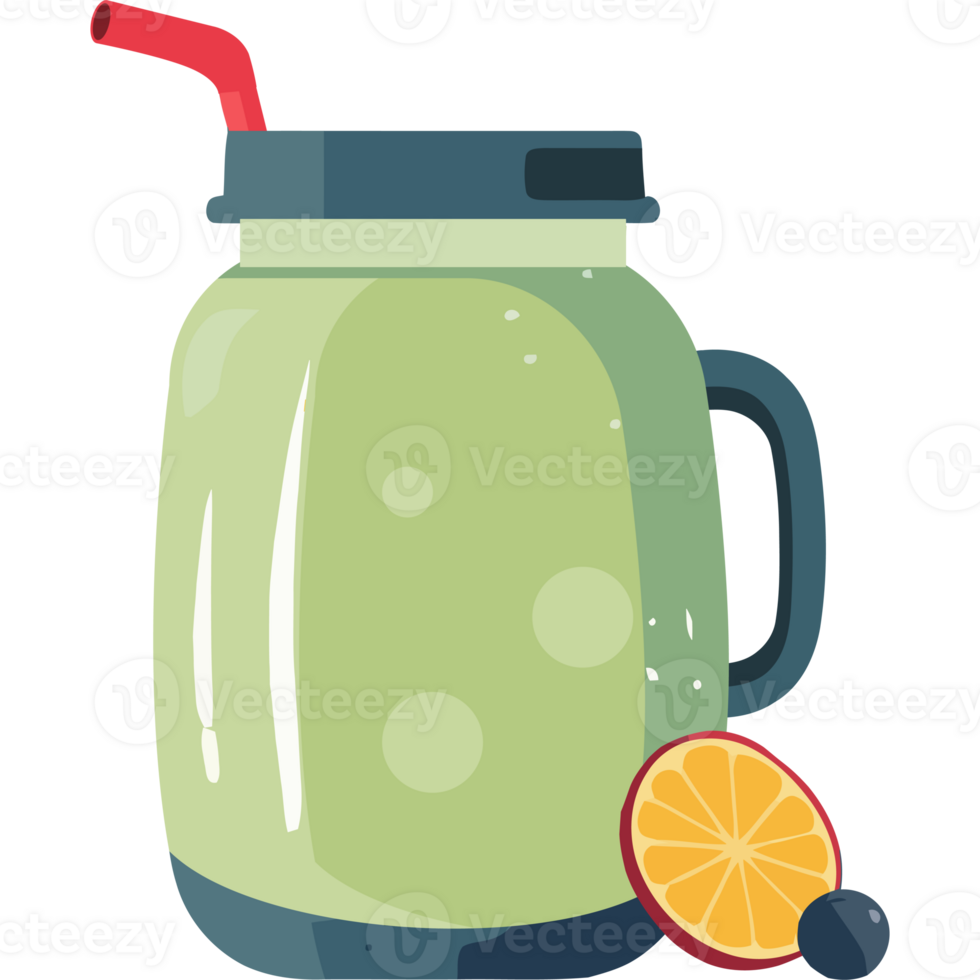 A jar of green smoothie with a straw png