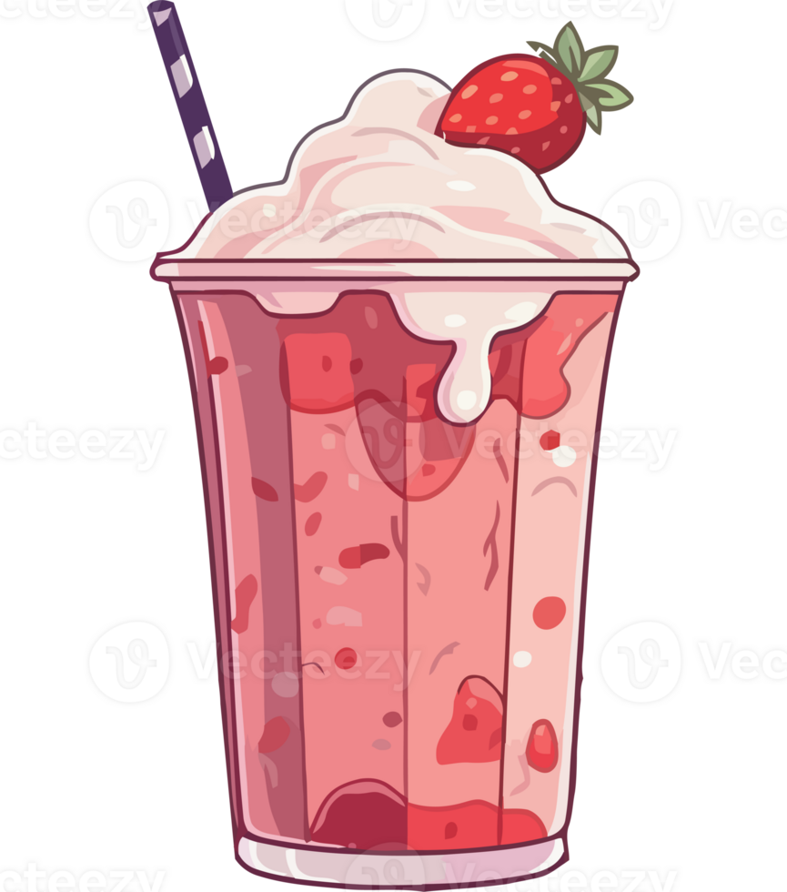 A strawberry milkshake with whipped cream and strawberries png