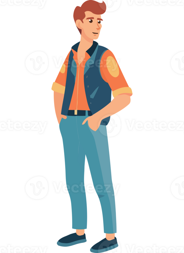 A cartoon man in a vest and jeans png