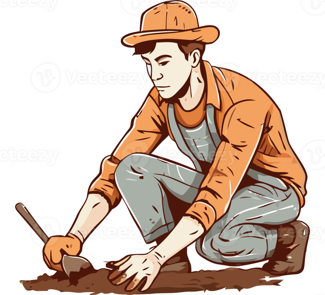 A man is digging in the ground with a shovel png