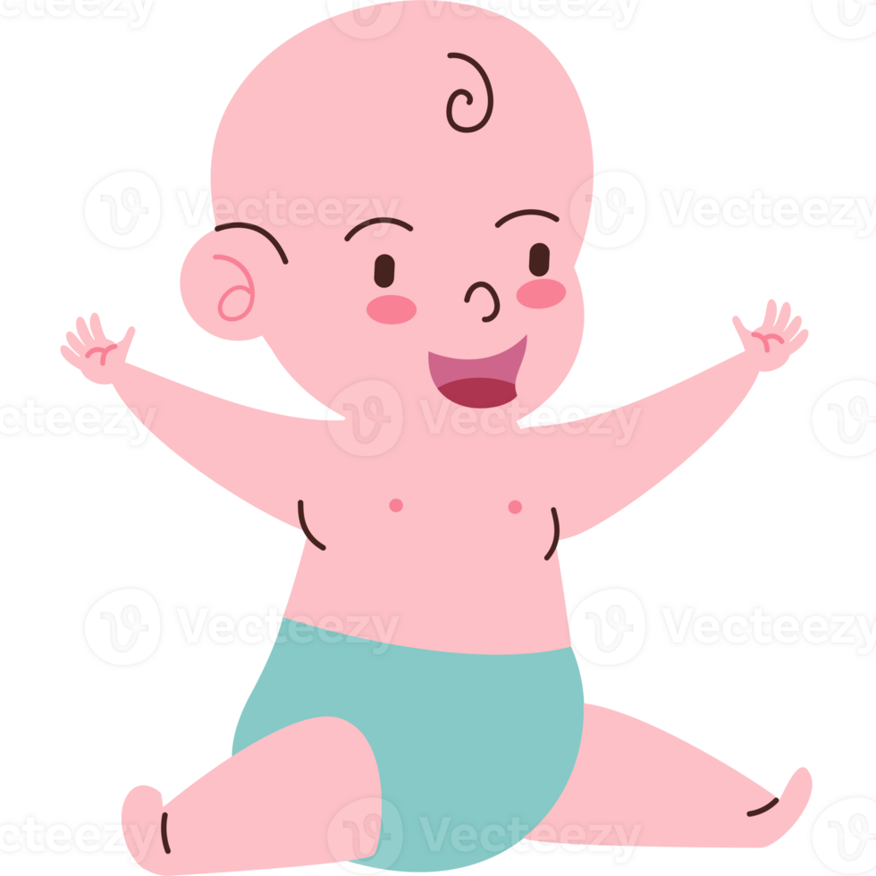 A cartoon baby sitting on the floor with its arms up png