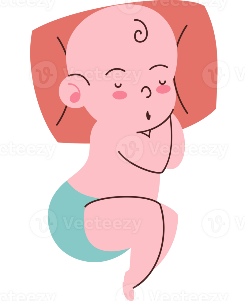 A cartoon baby sleeping on a pillow png