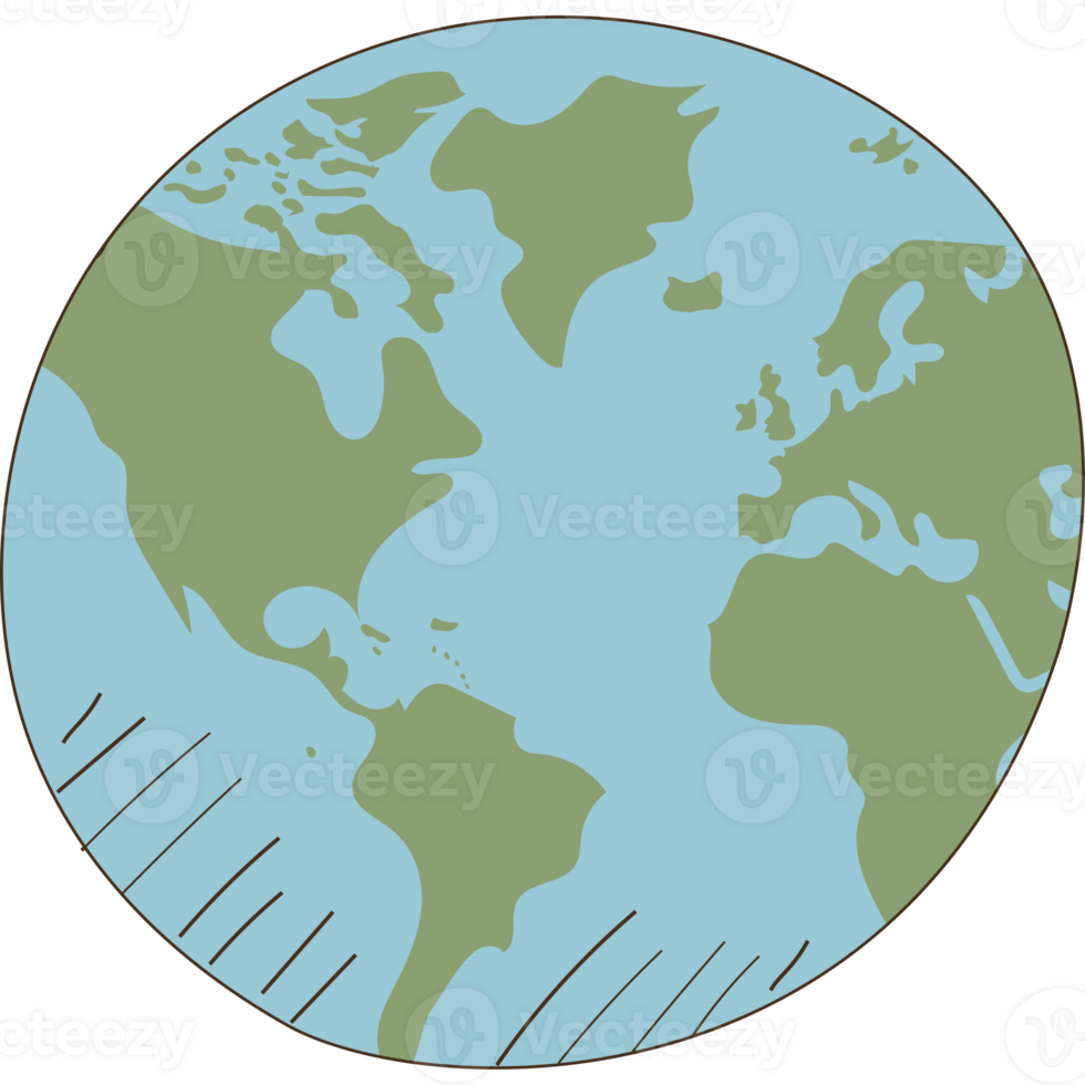 A cartoon earth with a blue and green background png