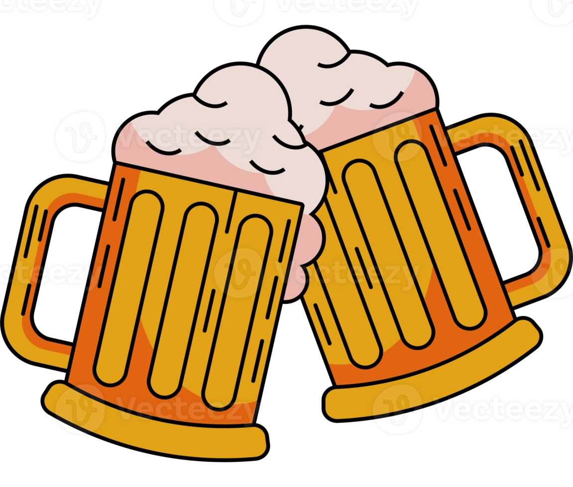 Two mugs of beer with foam on top png