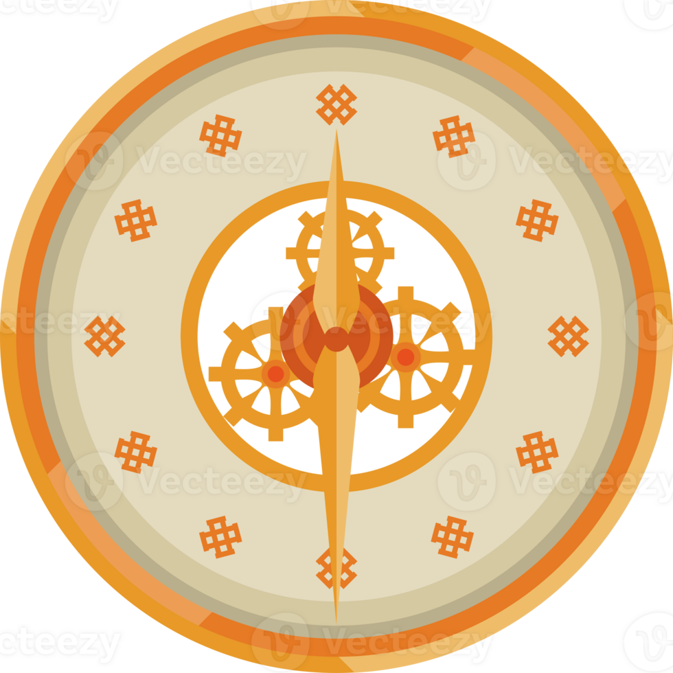 A clock with gears and a sun on it png