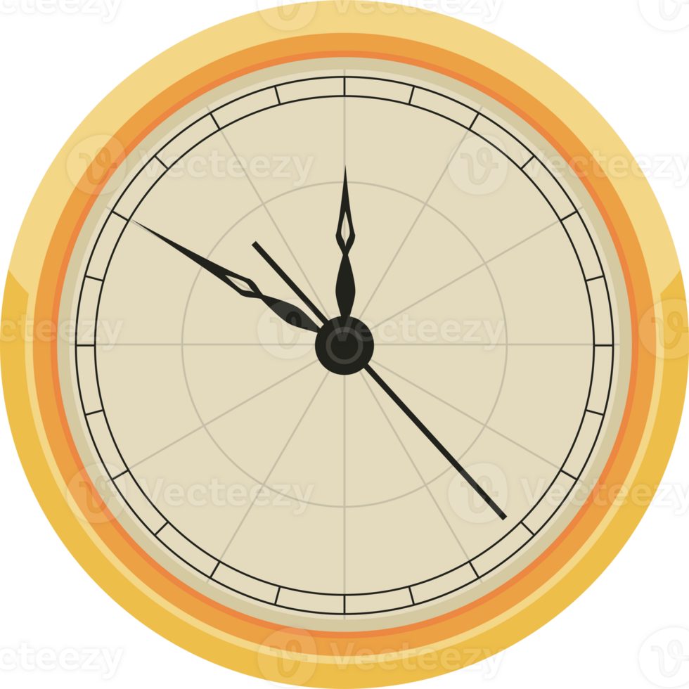 A clock with a black face and a yellow face png